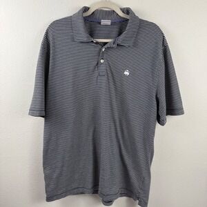 Brooks Brothers 346 Mens XL Polo Shirt Navy Blue White Striped Cotton Short Slv